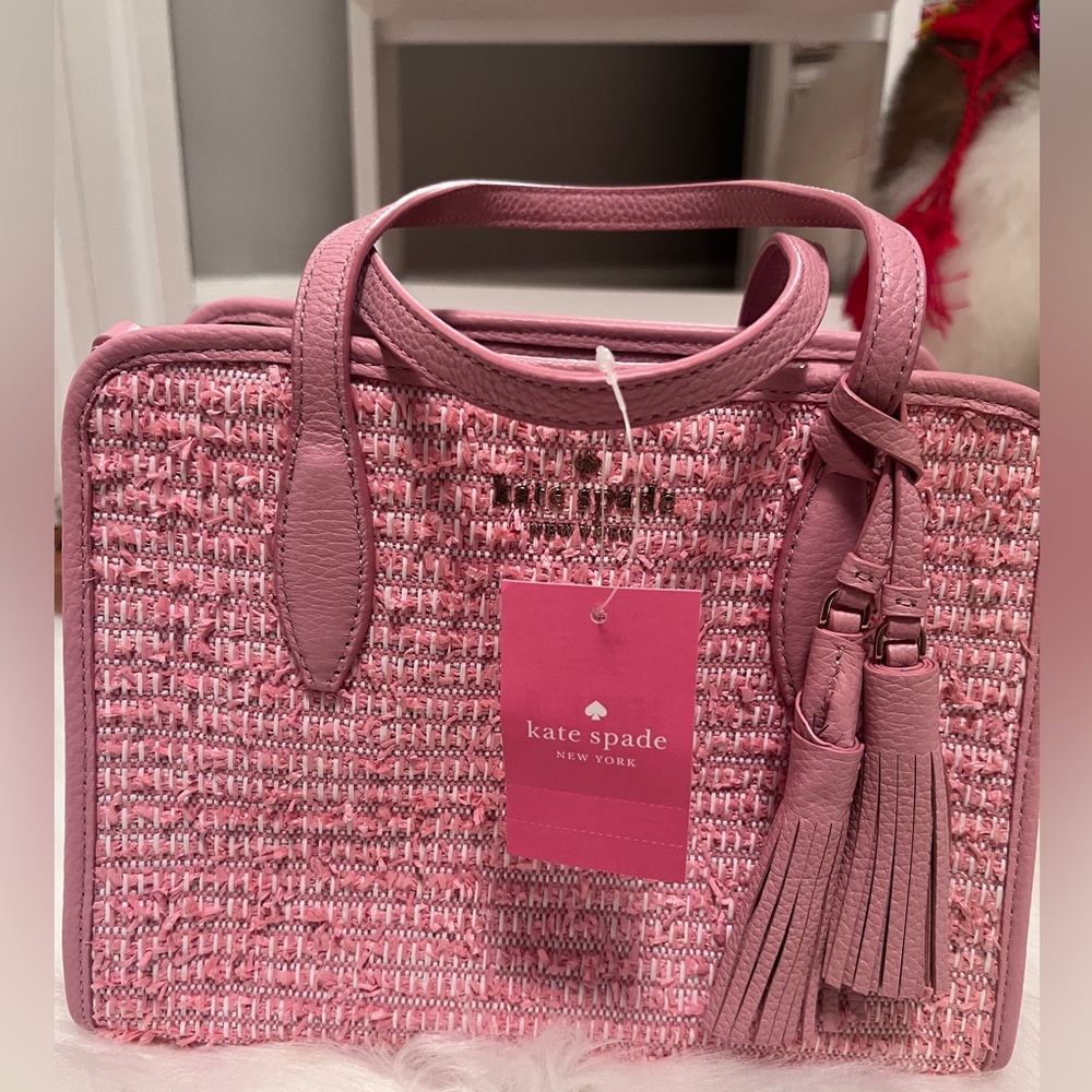 Kate Spade Rowe Summer Tweed small Top Zip Satchel in Pink - Picture 4 of 5